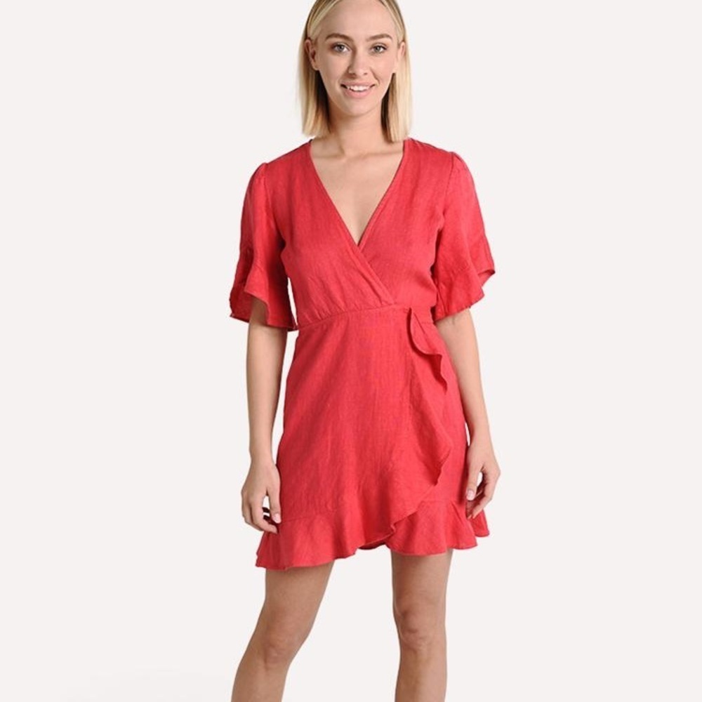 Honorine Edie Red Linen Wrap Dress (16)